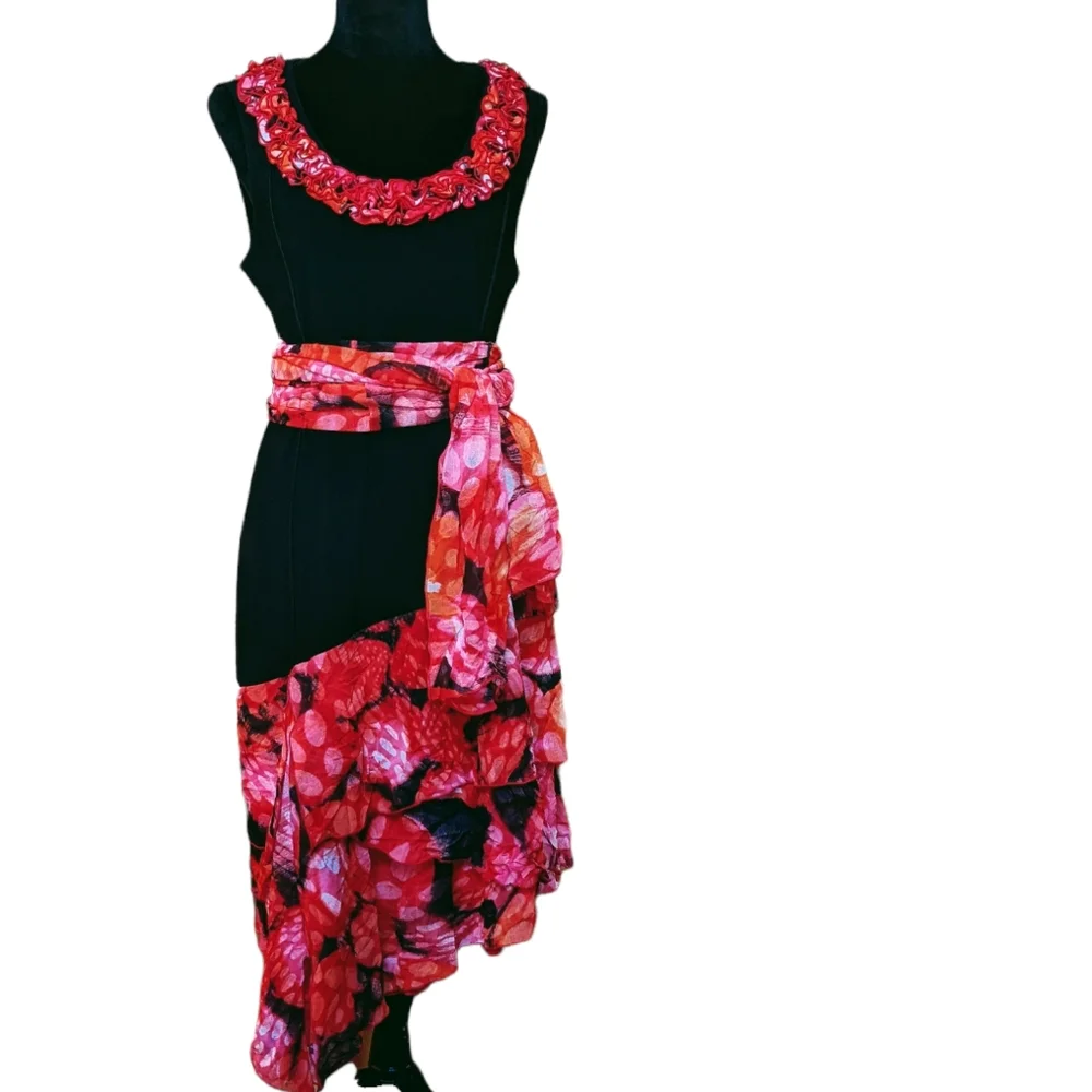 EUC Lana Lee Black & Coral Shades Party Dress - Picture 2 of 6